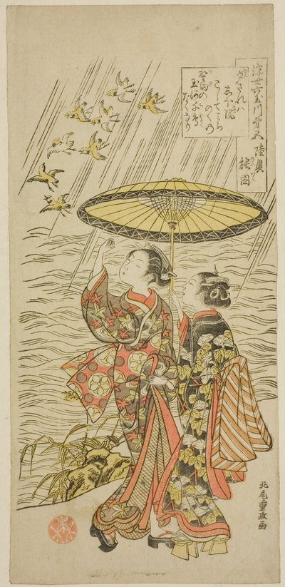 Nr. 5: Noda River i Mutsu-provinsen, fra serien "Six Jewel Rivers of the Floating World (Ukiyo Mu Tamagawa)" av Kitao Shigemasa