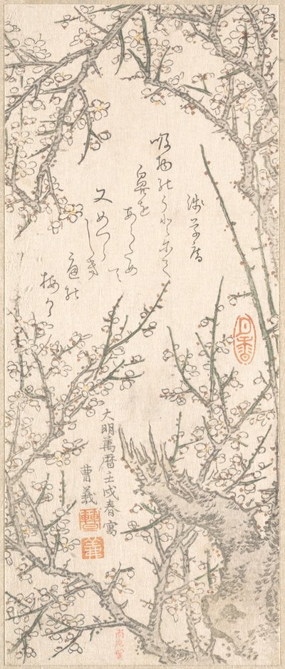 Plommetre i blomst, 1813. av Kitao Shigemasa