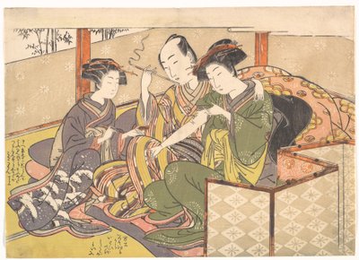 Tjenestekvinne som påfører medisin på armen til en geisha av Kitao Shigemasa