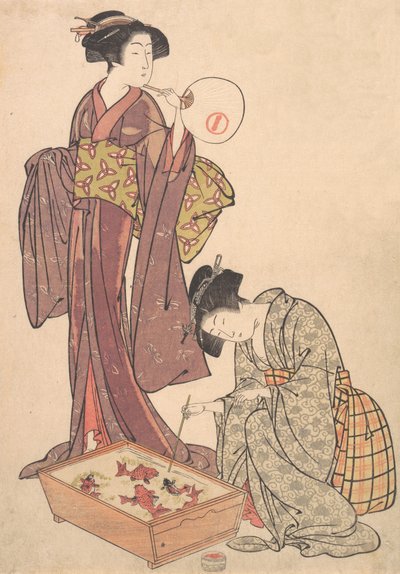 To kvinner som mater fisk, 1739-1820. av Kitao Shigemasa
