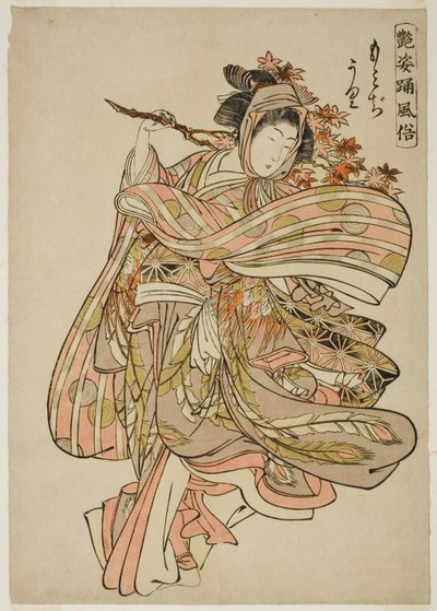 Ser på Maple Leaves (Momijigari), fra serien "Dance Customs of Captivating Figures (Adesugata odori fuzoku)" av Kitao Shigemasa