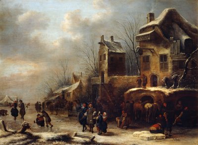 Skøytebane på en elv, 1665 av Klaes Molenaer