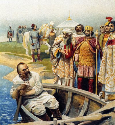 Møte av Svyatoslav I med keiser John Tzimiskes av Klavdiy Vasilievich Lebedev