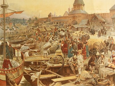 Novgorod havn, 1907 av Klavdiy Vasilievich Lebedev