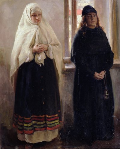 To verdener (olje på lerret) av Klavdiy Vasilievich Lebedev