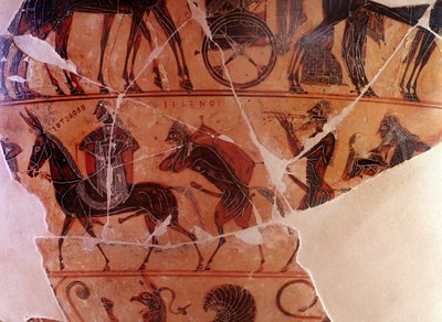 Tilbakekomsten av Hephaistos (Hephaestus) i Olympus - detalj av panseret, front B nedre register - 