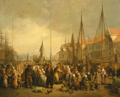 Fisketorg i Bergen av Knud Bergslien, Norge 1800-tallet av Knud Bergslien