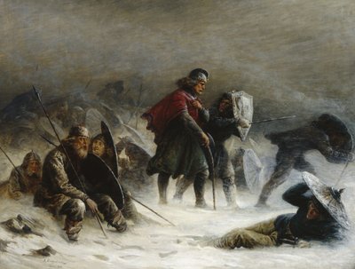 Kong Sverre i snøstorm i Vossfjellene av Knud Bergslien