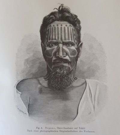 Juan Tepano, illustrasjon fra 'On the Tatooing of the Easter Islanders', av Hjalmar Stolpe av Knut Hjalmar (after) Stolpe