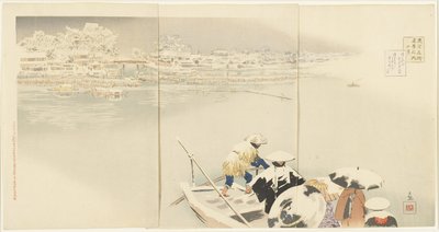 Februar: Matsuchiyanma Hill ved skumring i snø, mars 1896 av Kobayashi Kiyochika