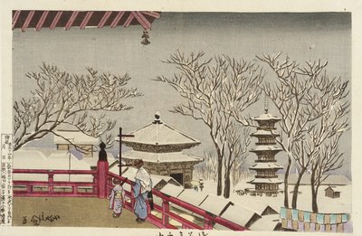 Sensōji-tempelet i snø av Kobayashi Kiyochika