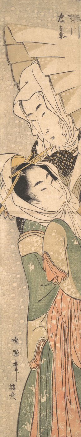 Girl and Lover in Snow, tidlig på 1800-tallet. av Koikawa Harumasa