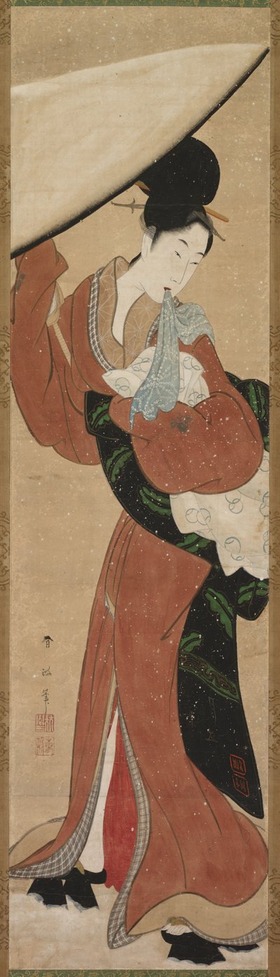 Dame med en parasoll, tidlig på 1800-tallet. av Koikawa Harumasa