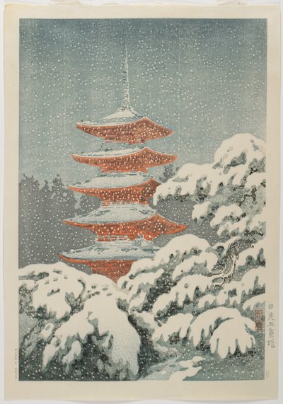 Fem-etasjers pagode ved Nikko_-helligdommen, ca. 1930-1940 av Koitsu Tsuchiya