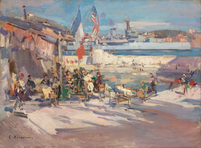 Kafé i en fransk havn av Konstantin Alekseevich Korovin