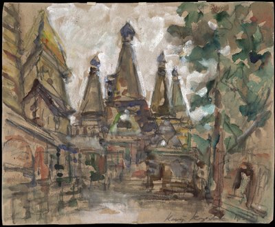 Forberedende sett til operaen Tsarens brud, av Nicolai Rimsky-Korsakov - Scenografi for operaen Tsarens brud av N. Rimsky-Korsakov av Korovin, Konstantin Alexeyevich (1861-1939). Temperering på papp av Konstantin Alekseevich Korovin