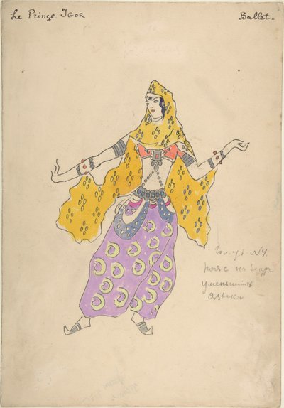 Polovtsisk jente. Kostymedesign for operaen Prince Igor av A. Borodin, 1909 av Konstantin Alekseevich Korovin