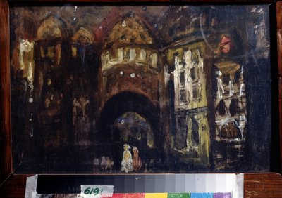 Scenedesign for operaen Faust av Charles Gounod (Scenedesign for operaen Faust av C. Gounod). Verk av Konstantin Alexeyevich Korovin (Constantin Korovin) (1861-1939), gouache på papp av Konstantin Alekseevich Korovin