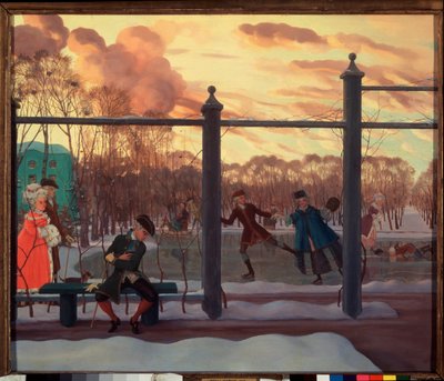 Vinter. Skøytebane. Maleri av Konstantin (Constantin) Andreyevich Somov (1869-1939), olje på lerret av Konstantin Andreevic Somov