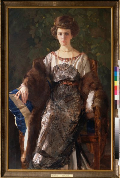 Portrett av Evfimia Nosova, født Ryabushinskaya (1881-1960). Maleri av Konstantin (Constantin) Andreyevich Somov (1869-1939), olje på lerret av Konstantin Andreevic Somov