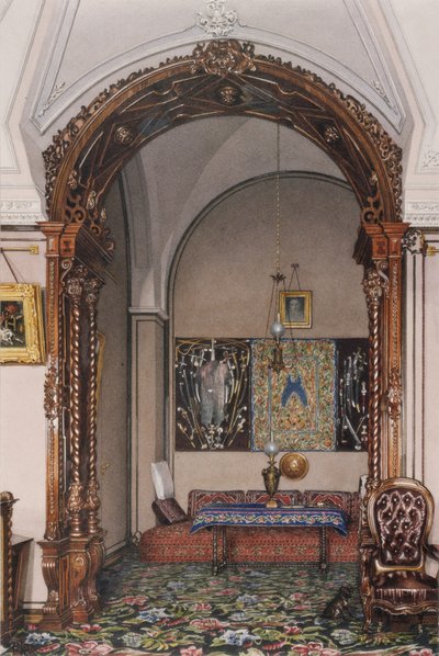 Interiør av Vinterpalasset. The Alcove of the Study of Grand Prince Nicholas Nicolaievich, midten av det 19. århundre. av Konstantin Andreyevich Ukhtomsky
