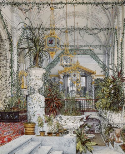 Interiør av Vinterpalasset. Vinterhagen til keiserinne Alexandra Fyodorovna, 1860-tallet av Konstantin Andreyevich Ukhtomsky
