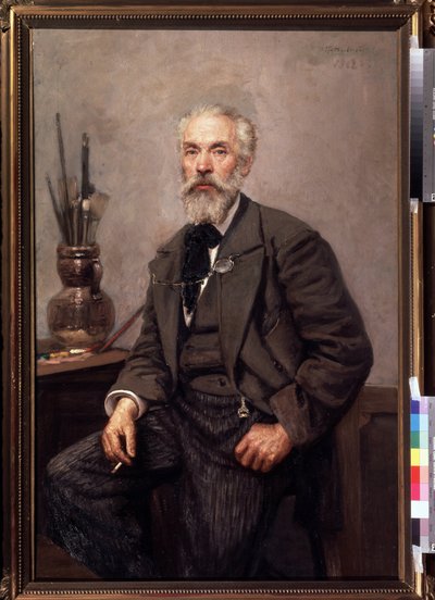 Portrett av kunstneren Konstantin Savitsky (1844-1905) (Portrett av kunstneren K. Savitsky). Maleri av Nikolai Karlovich Grandkovsky (1864-1907), olje på lerret av Konstantin Apollonovich Savitsky