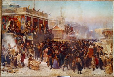 Balladins på Admiraut Square i St. Petersburg Street Theatre Show. Maleri av Constantine Makovsky (Makovsky) (1839-1915) (ec.rus.) 1869 Moskva, Tretyakov Gallery av Konstantin Egorovich Makovsky