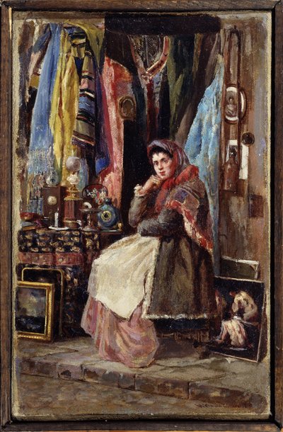 Boutique de curiosites (Curiosity Shop). Peinture de Konstantin Yegorovich Makovsky (Constantin Makovski) (1839-1915), huile sur toile. Art russe 19e siecle. M.Tuganov Art Museum of the North Ossetian, Vladikavkaz (Vladicaucaze) (russland). av Konstantin Egorovich Makovsky