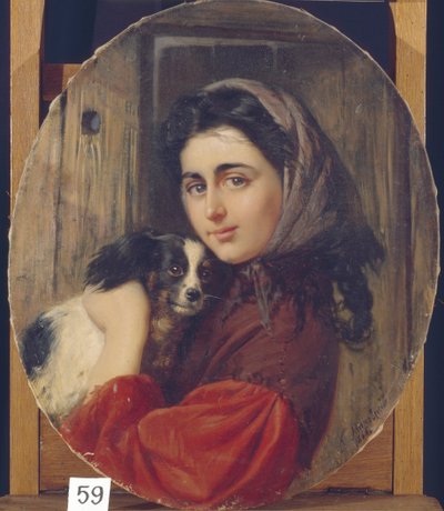 Jente Med Liten Hund av Konstantin Egorovich Makovsky
