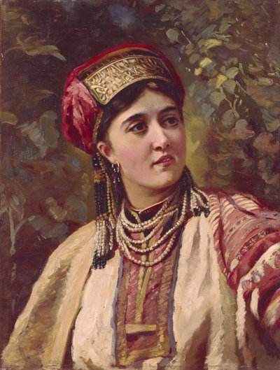 Jente i tradisjonell kjole av Konstantin Egorovich Makovsky