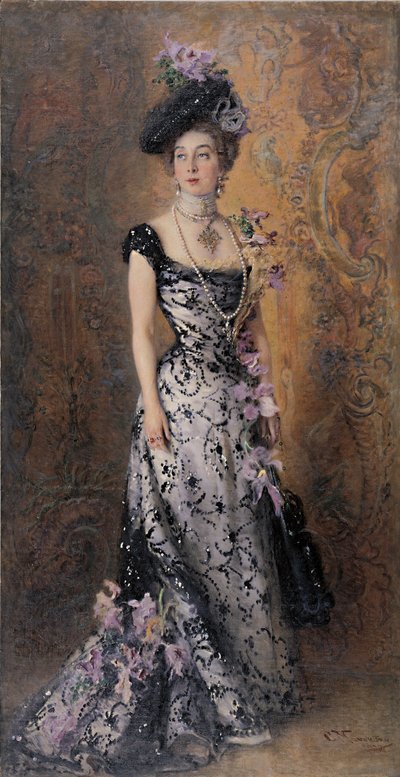 Elegant med orkideer, 1900 av Konstantin Egorovich Makovsky