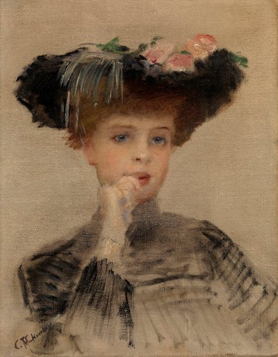 Mode Belle Epoque: ""La Parisienne"" - Maleri av Konstantin Yegorovich Makovsky (Constantin Makovski) (1839-1915) av Konstantin Egorovich Makovsky