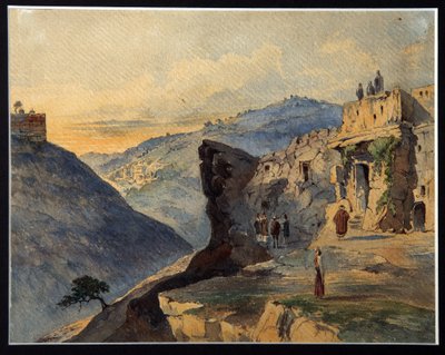 Josafats dal, Oljeberget, landsbyen Siloam. (Josafats dal, Oljeberget, landsbyen Siloam). Beskrivelse av stedene i nærheten av Jerusalem (Israel), sitert i Bibelen. Josafats dal er en del av Cedr-dalen av Konstantin Karlovich Gerz