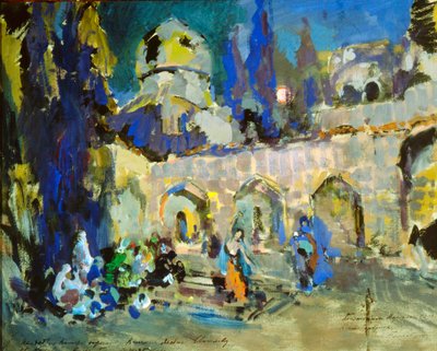 Dans, scenedesign for Cesare Pugnis ballett The Little Humpbacked Horse, 1912. av Konstantin Alekseevich Korovin