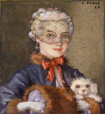 Dame med en hund, 1928 av Konstantin Somov