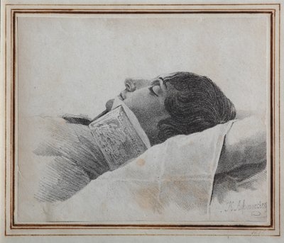 Dimitri Venevitinov 1805-1827 på dødsleiet, 1827 av Konstantin Yakovlevich Afanasyev