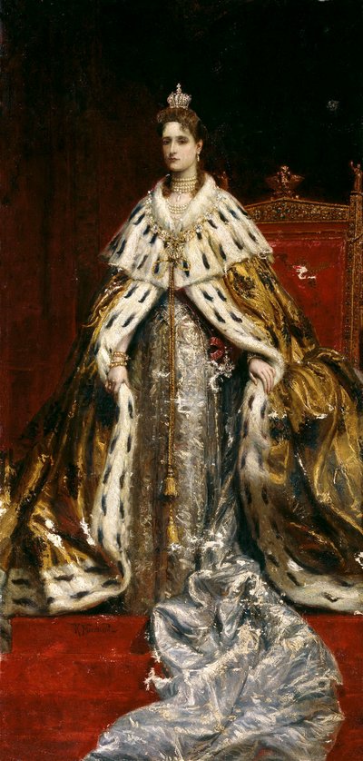 Portrett av keiserinne Alexandra Fyodorovna av Russland 1872-1918, kona til tsar Nicholas II, 1890-årene. av Konstantin Yegorovich Makovsky