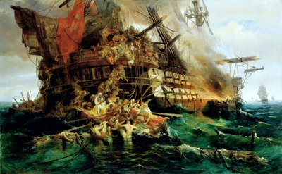 Et tyrkisk krigsskip i brann av Konstantinos or Constantin Bolanachi