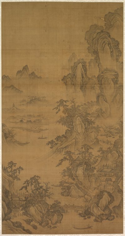 Fjellmarked, klart med stigende tåke av Korea, Joseon dynasty