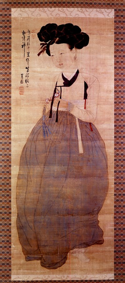 Art Coreen: Portrett av geisha (Corean jente i geisha-kostyme). Trykk fra 1758. Privat samling. av Korean School