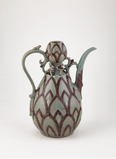 Ewer, midten av 1200-tallet (steintøy med kobberrødt pigment og hvit slip under celadon-glasur) av Korean School