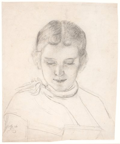 Kunstnerens søster, Elizabeth Zahrtmann, leser av Kristian Zahrtmann
