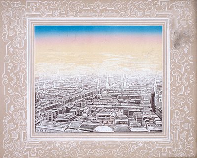 Luftfoto av London innrammet i en dekorativ kant, c1845 av Kronheim and Co