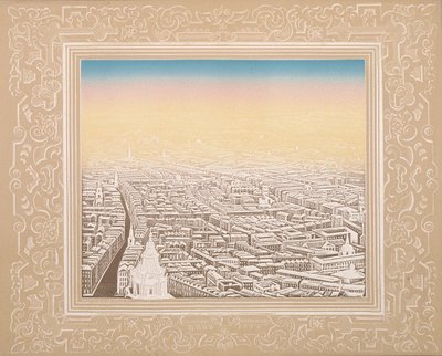 Luftfoto av London innrammet i en dekorativ kant, c1845 av Kronheim and Co