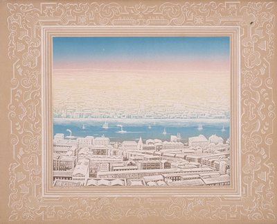 Luftfoto av London med dekorativ kant, c1845 av Kronheim and Co