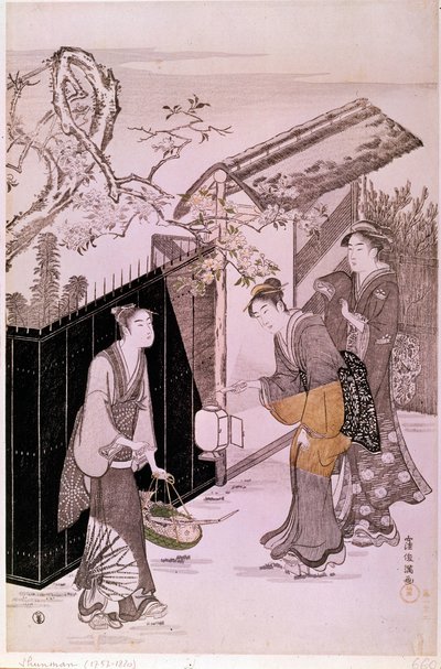 Tilbake fra poetisk aften i japansk vårtrykk av Shunman Kubo (1757-1820). Paris, Guimet-museet, Nasjonalmuseet for asiatisk kunst av Kubo Shumman