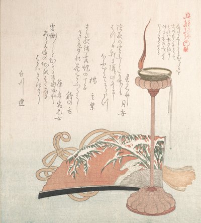 Lys-stativ og vifte, 1800-tallet. av Kubo Shunman
