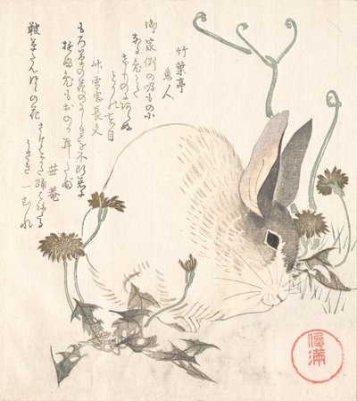 Hare og løvetann, sannsynligvis 1820. av Kubo Shunman