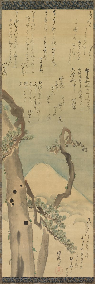 Fuji-fjellet gjennom Pines, sent på 1700-tallet – tidlig på 1800-tallet. av Kubo Shunman